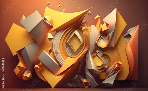 Abstract geometric composition in warm color palette, Generative AI © Andrii