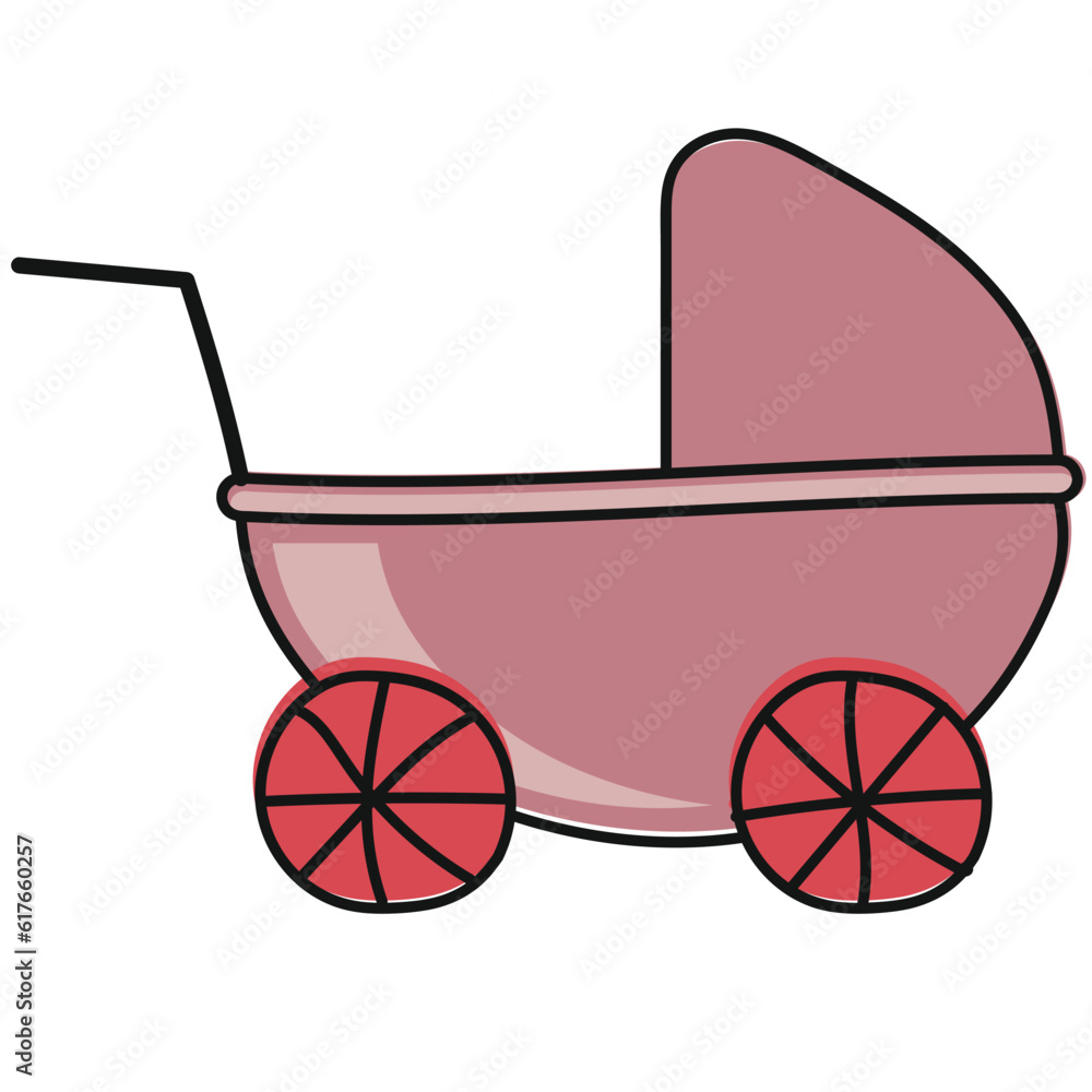 stroller handdrawn baby icon vector element