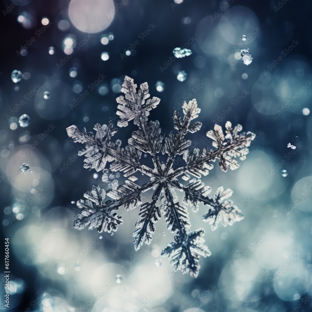Winter Snowflake on Sparkling Blue Bokeh Background, created with generative ai tools Winter Snowflake on Sparkling Blue Bokeh Background, created with generative ai tools