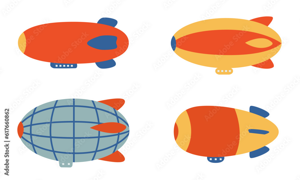 Fototapeta premium Set of different airships. Vintage transport in flat style.