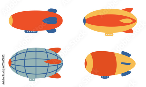 Set of different airships. Vintage transport in flat style.