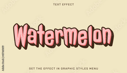 Watermelon editable text effect in 3d style. Text emblem for advertising, branding and business logo