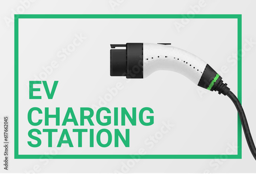 EV charging station banner automobile electric fuel hybrid vehicle charge point realistic vector
