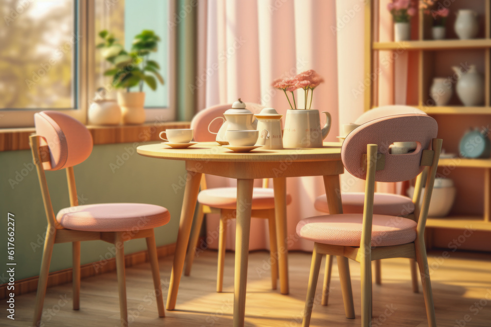 a dining room with a sweet and cute color