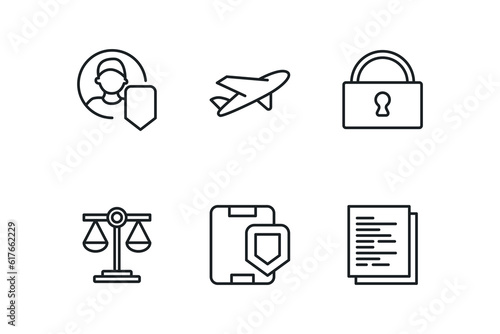 Insurance concept simple line icons set. 