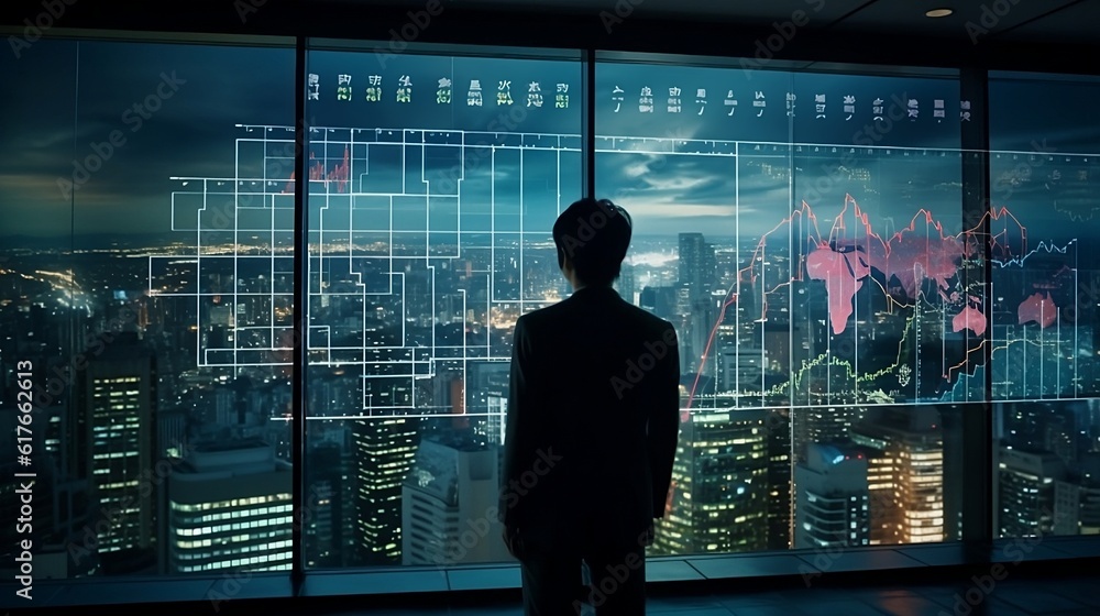the business man is standing and looking city from the building the business man is standing and looking city from the building