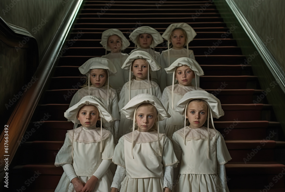 Naklejka premium group_of_girls_in_graduation_caps_and_gowns_standing