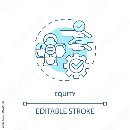 Equity turquoise concept icon. Social justice. Gender equality. Human right. Diversity and inclusion. Equal opportunity abstract idea thin line illustration. Isolated outline drawing. Editable stroke