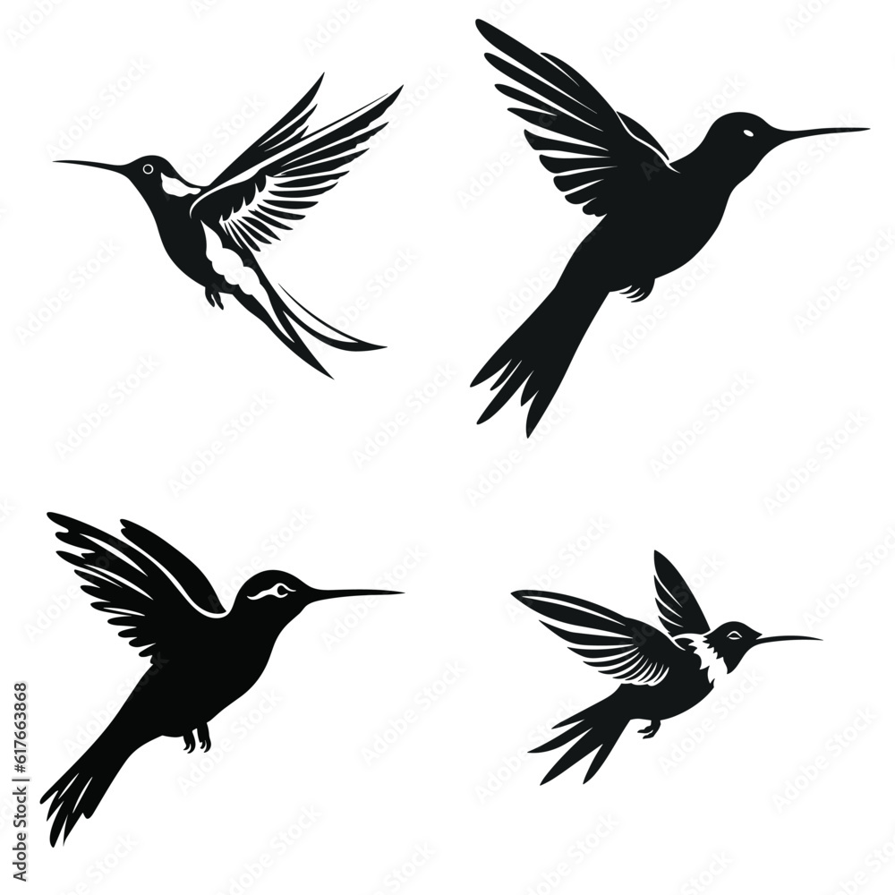 set of silhouettes of birds set of silhouettes of birds
