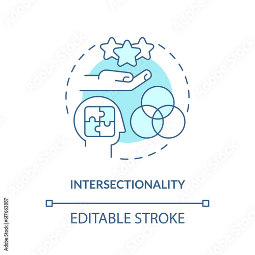 Intersectionality turquoise concept icon. Person identity. Social justice. Cultural competence. Unique experience abstract idea thin line illustration. Isolated outline drawing. Editable stroke