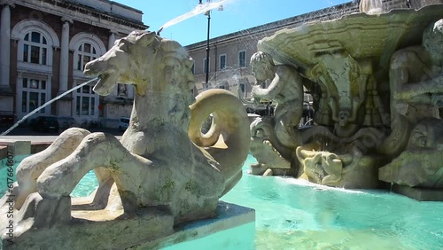 Fountain in Piazza del Popolo in Pesaro, Marche region, Italy, Southern Europe, Europe