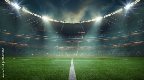 textured soccer game field with neon fog - center, midfield