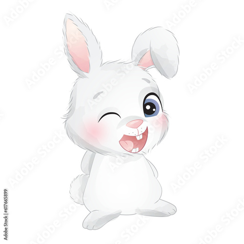 Cute rabbit poses watercolor illustration