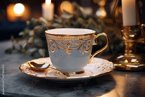 Porcelain Cup Adorned with Soutache Motifs and Gilded Embellishments