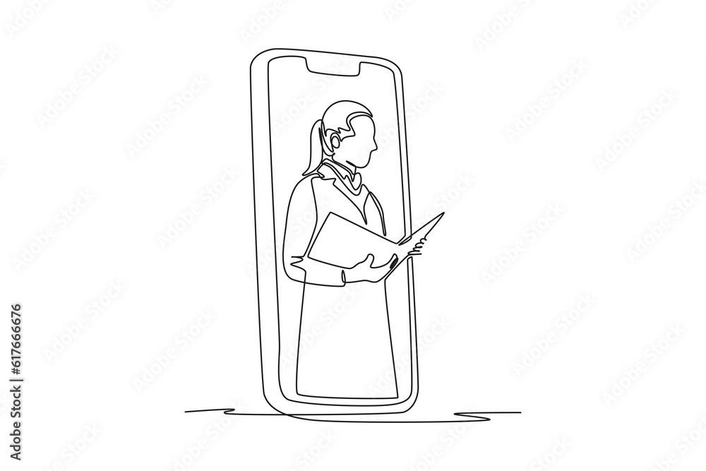 Continuous one line drawing Online doctor and telemedicine concept. Single line draw design vector graphic illustration. Continuous one line drawing Online doctor and telemedicine concept. Single line draw design vector graphic illustration.