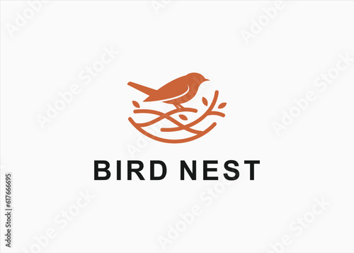 Fototapete bird nest logo design vector silhouette illustration