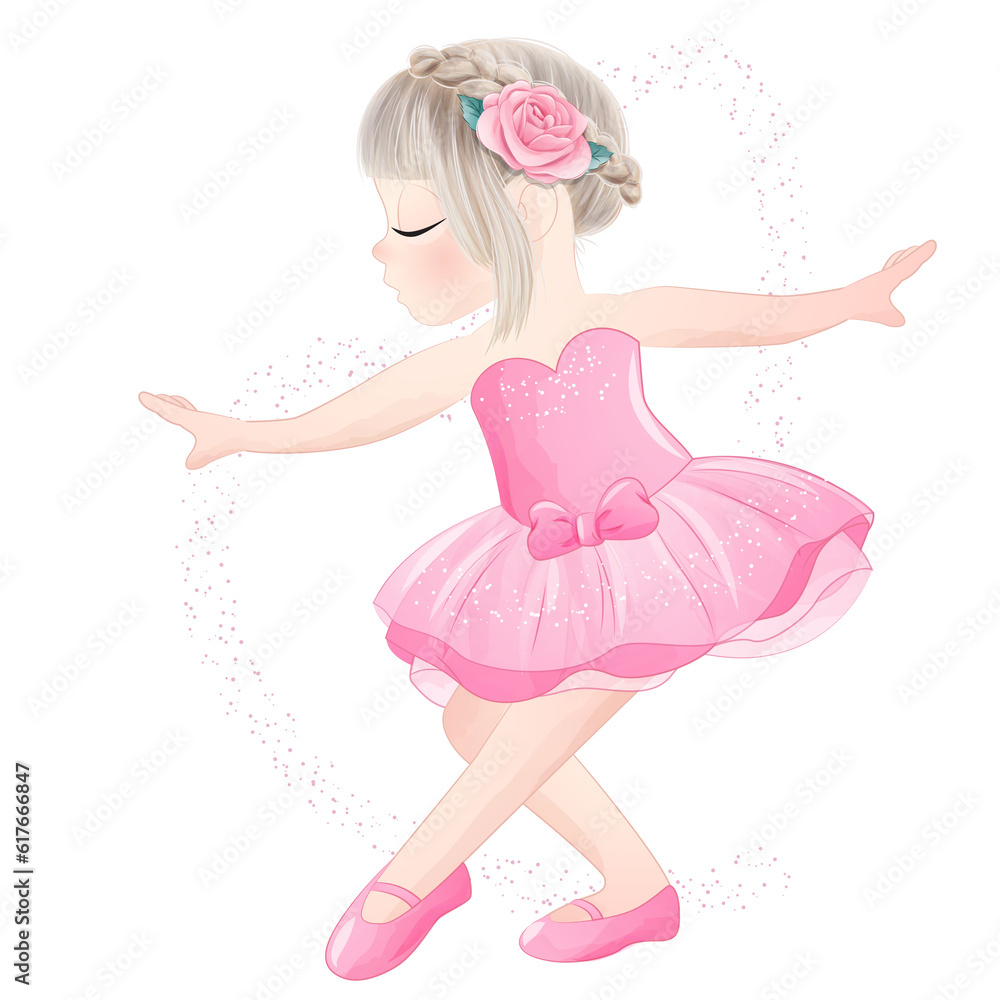 Cute ballerina poses watercolor illustration - obrazy, fototapety, plakaty 