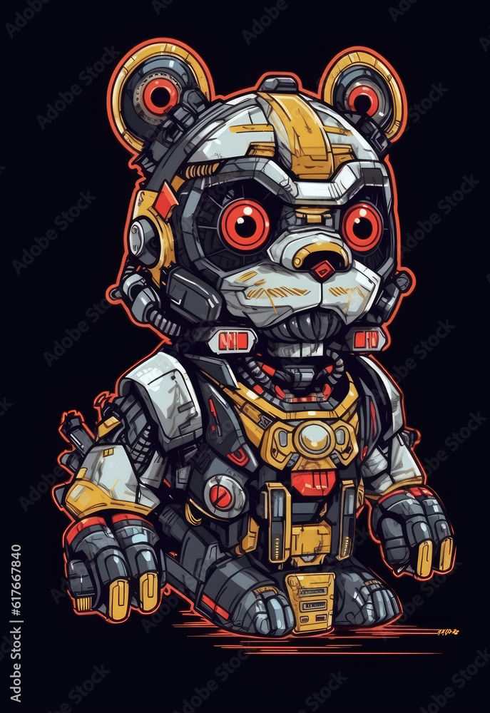 Robotic Mecha Bear with Armor, Design For Men T-shirts Summer Casual Short Sleeve Hip Hop T Shirt Streetwear. Robotic Mecha Bear with Armor, Design For Men T-shirts Summer Casual Short Sleeve Hip Hop T Shirt Streetwear.