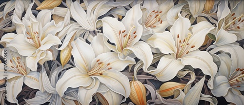 Illustration o fwhite lilies, Floral  painting