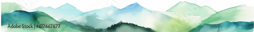 緑の山の端の水彩　Generative AI