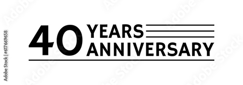 40 years logo, label or icon. 40th anniversary celebration symbol. Birthday, jubilee design template. Vector illustration.