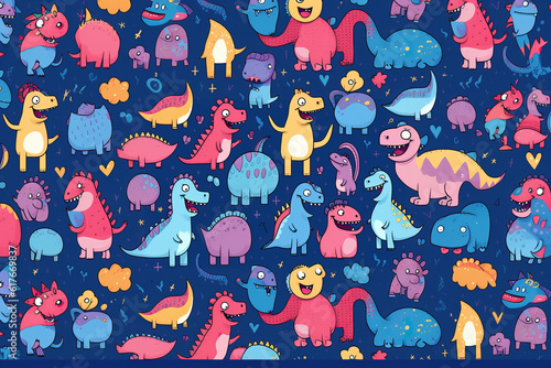 Motif sans couture avec des dinosaures sur fond color  . Illustration vectorielle pour impression sur tissu  carte postale  papier d emballage  produits cadeaux  papier peint  v  tements. Fond de b  b   m