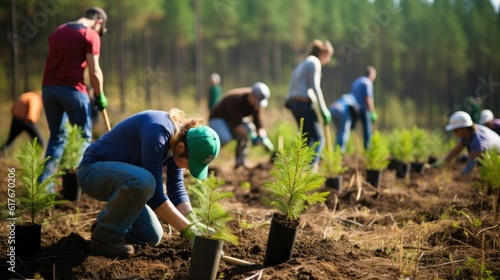a group of people are planting new trees