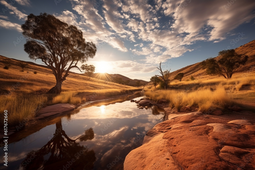 Beautiful, typical Australian landscape created with generative AI technology