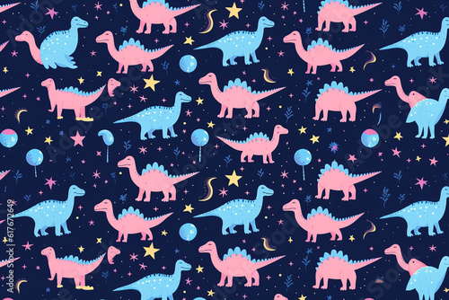 Motif sans couture avec des dinosaures sur fond coloré. Illustration vectorielle pour impression sur tissu, carte postale, papier d'emballage, produits cadeaux, papier peint, vêtements. Fond de bébé m