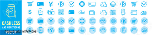 cashless and money vector icons set