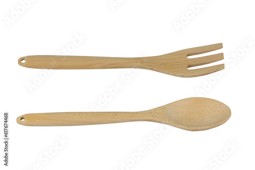 Wooden cutlery isolated on transparent background png file