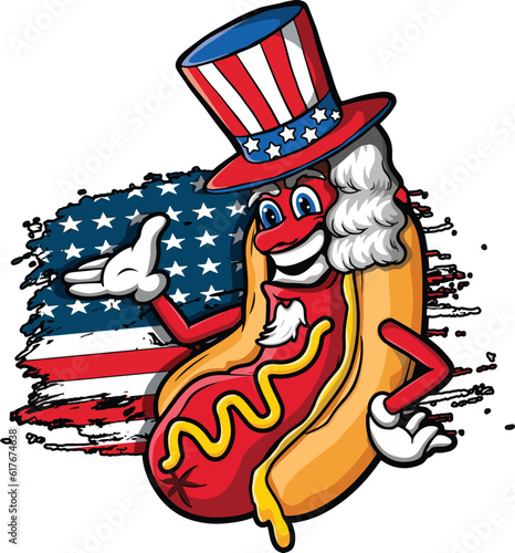 USA Hotdog Celebrating America And 4th Of July With The American Flag photo