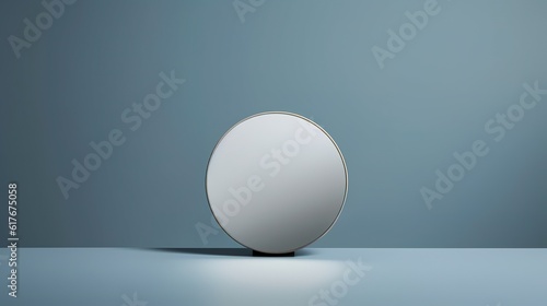 Round mirror on a room, trendy minimalistic background, horizontal, copy space generative ai © Papilouz Studio