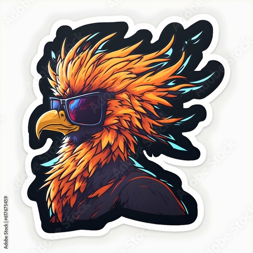 cartoonlike sticker of a cool phoenix in sunglasses side profile 8k  photo