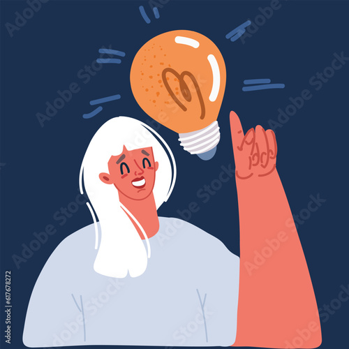 Cartoon vector illustration of Girl has idea. Woman eureka thinking
