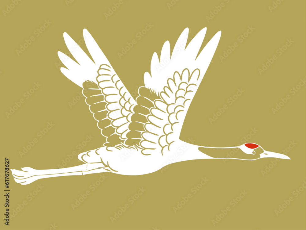 フラットな飛んでいるの鶴(タンチョウ)の手描きイラスト Stock Vector | Adobe Stock