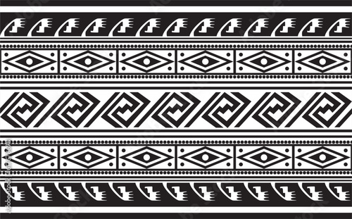 Vector monochrome seamless Native American border. Endless pattern of indigenous peoples of America, Aztecs, Mayans, Incas. Native American ornament