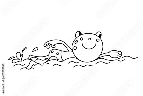 Cute funny frog for design. Drawing cartoon animal character for kids worksheet, book, game, poster. Vector illustration. Black outline drawing on white background.  