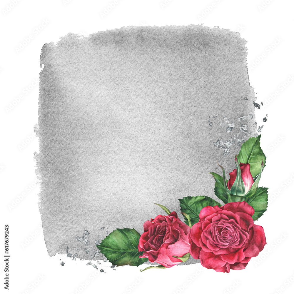 Square blank of pink roses with a gray spot on the background ...