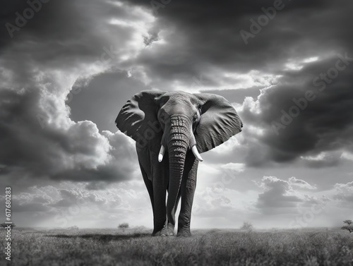 Black and white photo of an Elephant(Generative AI)