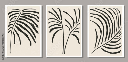 Set of minimalist botanical composition with leaves abstract collage
