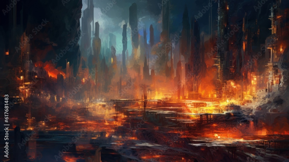 A modern abstract interpretation on earth, which has been mercilessly polluted and depleted by human activity in the world. Total destruction in city. Generative AI 3 A modern abstract interpretation on earth, which has been mercilessly polluted and depleted by human activity in the world. Total destruction in city. Generative AI 3