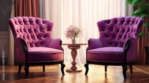 A set of purple and pink armchairs,Generative AI.