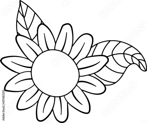 Sunflower. Linear style. White background, isolate. 