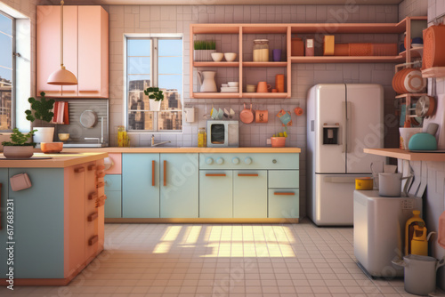 a close-up shot of a kitchen in a sweet and cute color