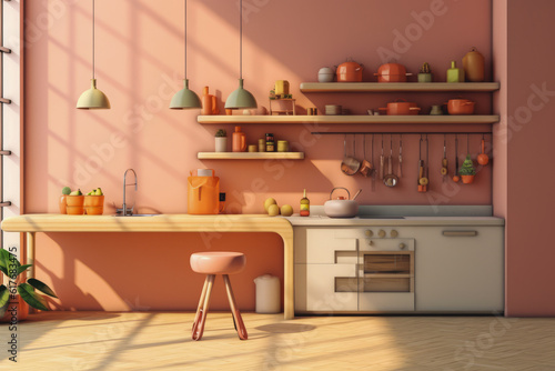 a close-up shot of a kitchen in a sweet and cute color © Suplim