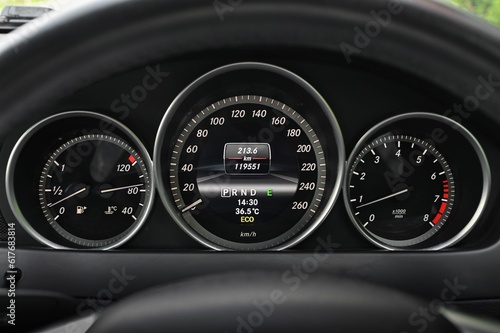 Mileage distance on the car dashboard digital speedometer car miles