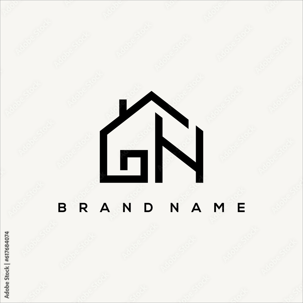 GH GN initials and minimalist home logo vector GH GN initials and minimalist home logo vector