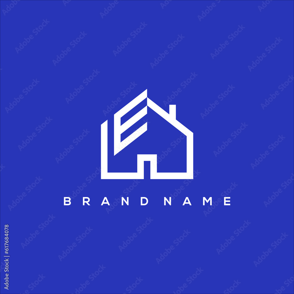 Initial E and house minimalism logo vector