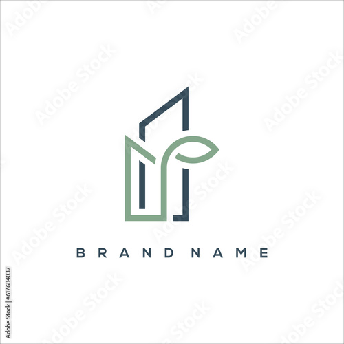 building plant and leaf minimalism logo vector